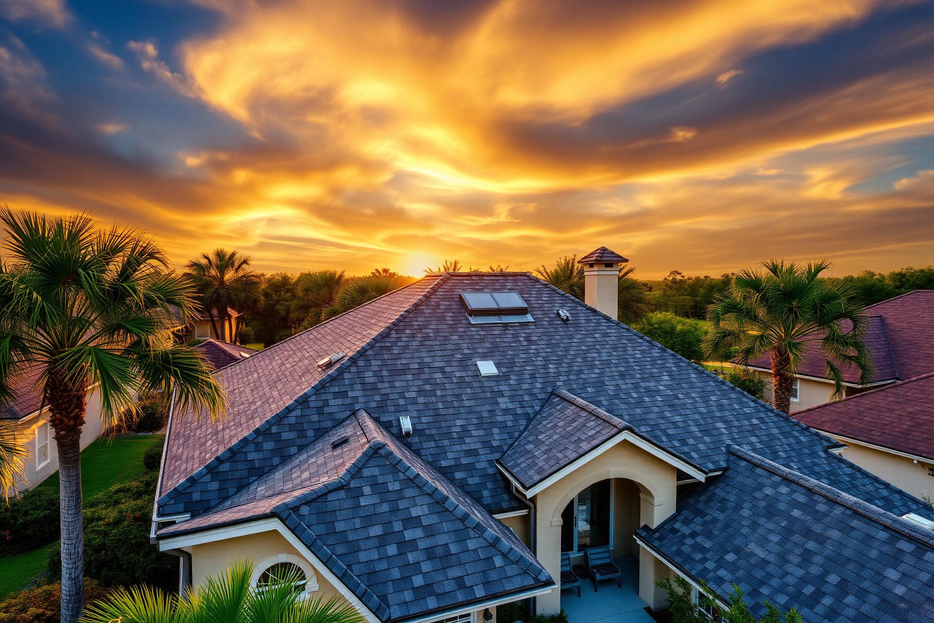 Premium roofing on a Florida home at sunset